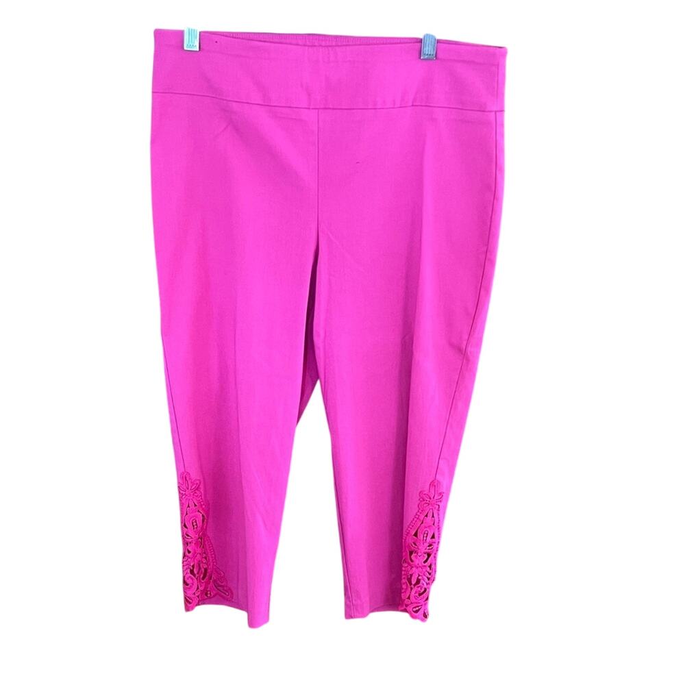 Vibrant Pink Capris with Intricate Lace Hem